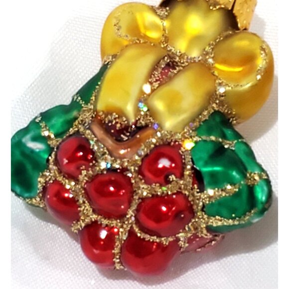 Set of 5 MINI GLASS CHRISTMAS ORNAMENTS clock stockings bells holly berry 1.75"h - Picture 8 of 16